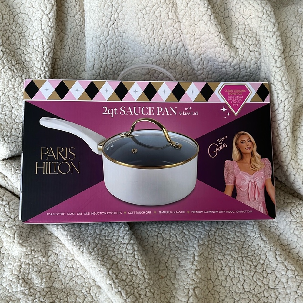 New Paris Hilton 2qt Sauce Pan with Glass Lid